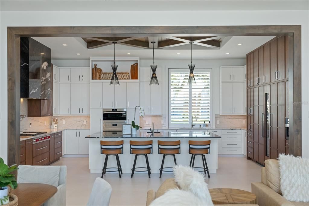 Interior, Kitchen, Pendant Lights, Recessed Lighting, Stainless Steel Appliances, Wooden Beams