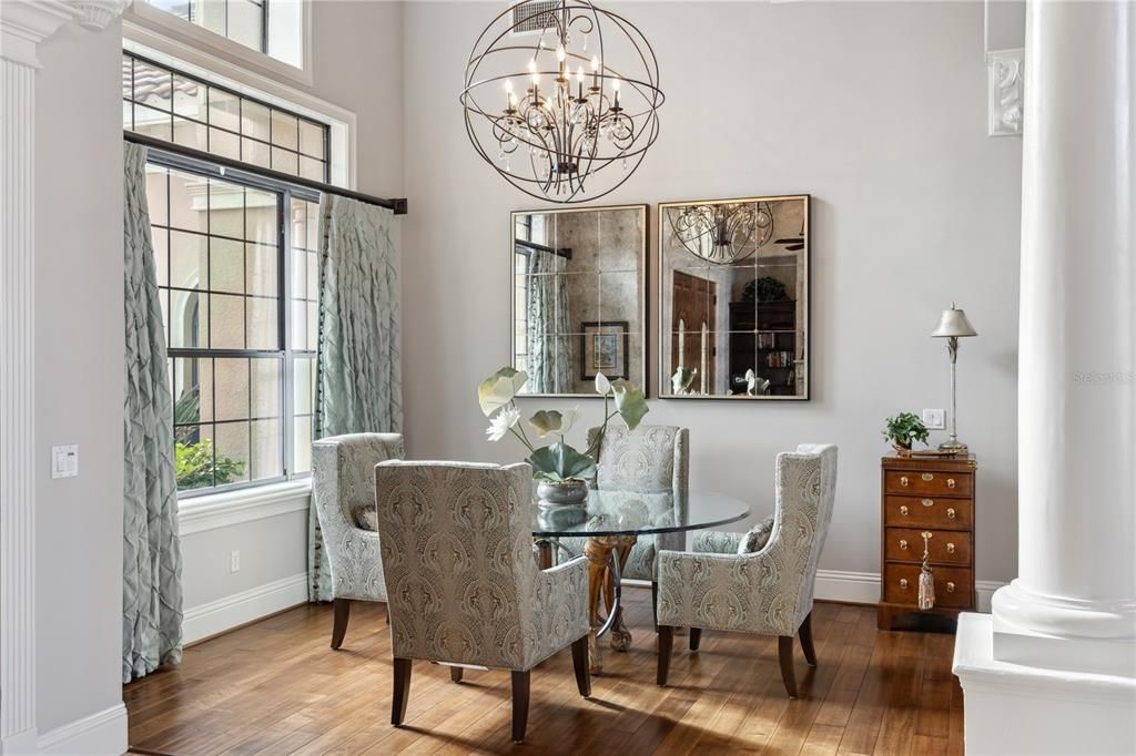 Chandelier, Dining room, Interior, Wood Texture Flooring