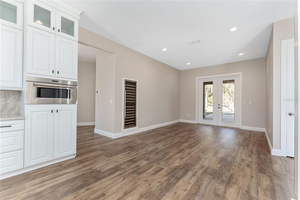 Empty room, Interior, Kitchen, Recessed Lighting, Wood Texture Flooring