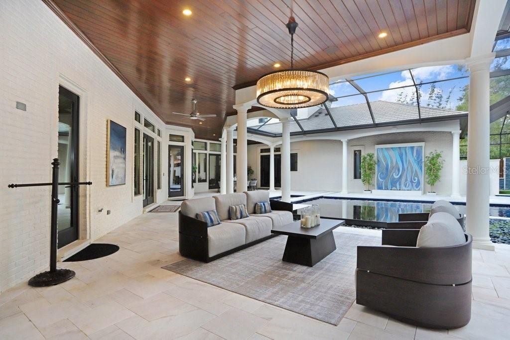 Interior, Living room, Pendant Lights, Recessed Lighting, Wooden Ceilings