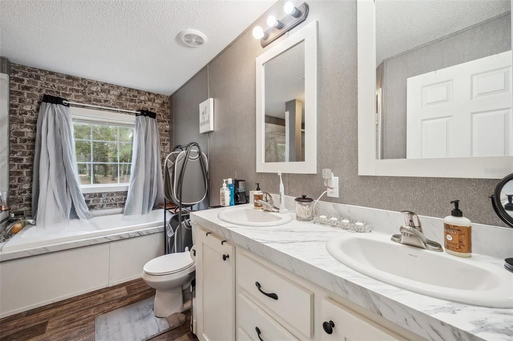 Bathroom, Dual Sink Vanities, Interior, Wood Texture Flooring