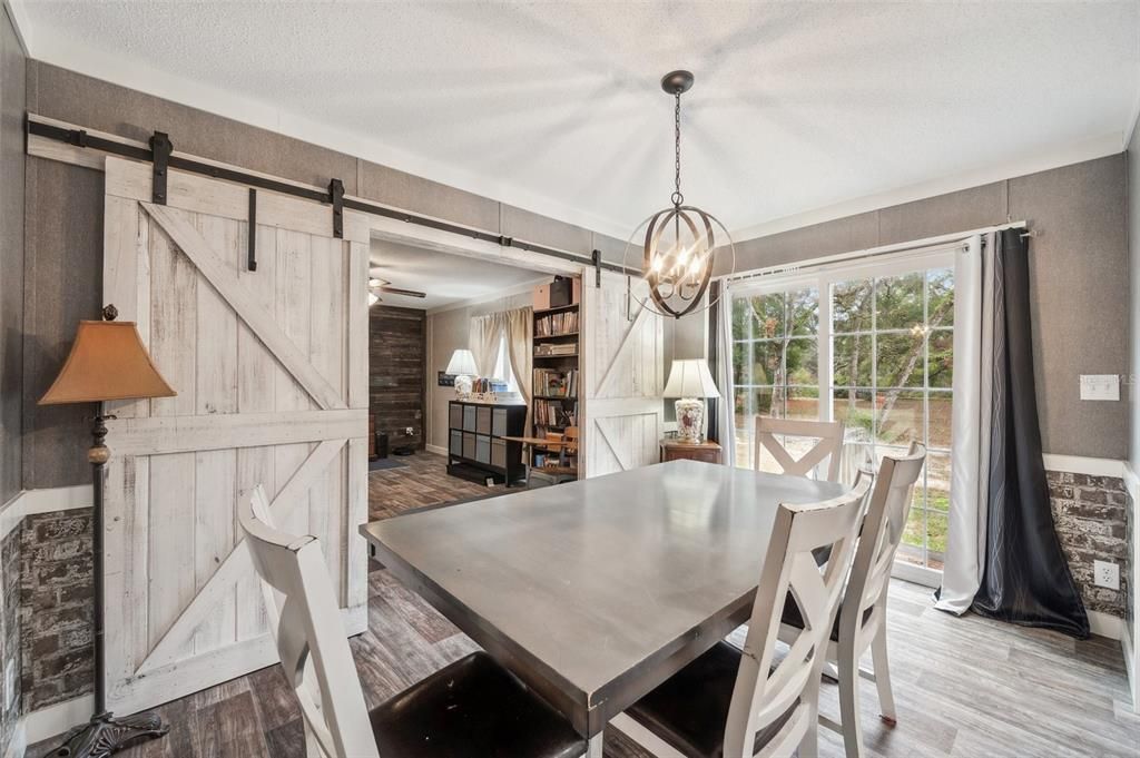 Dining room, Interior, Pendant Lights, Wood Texture Flooring