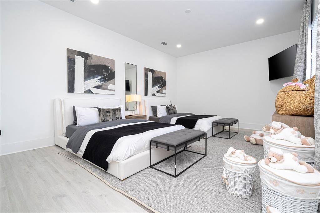 Bedroom, Interior, Recessed Lighting, Wood Texture Flooring
