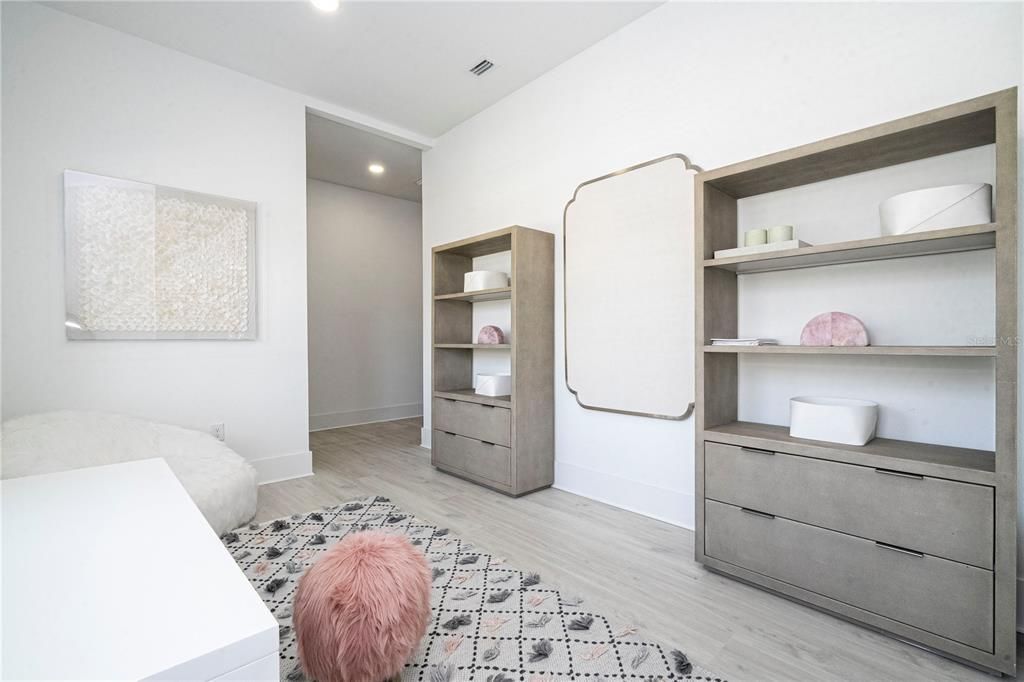 Bedroom, Home Office, Interior, Recessed Lighting, Wood Texture Flooring