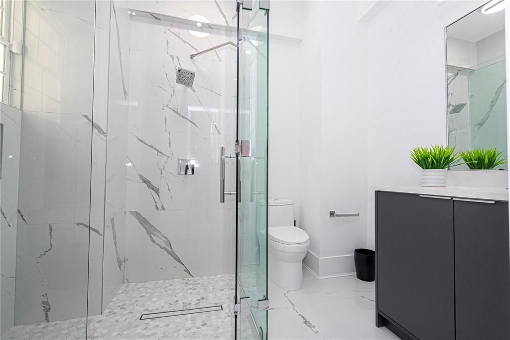 Bathroom, Glass Shower, Interior, Marble, Marble Walls