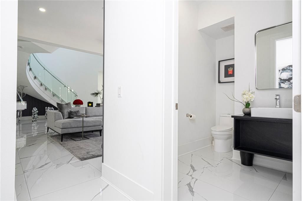 Bathroom, Interior, Marble, Recessed Lighting