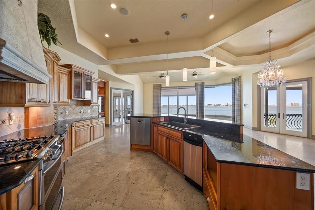 Chandelier, Interior, Kitchen, Pendant Lights, Recessed Lighting, Stainless Steel Appliances