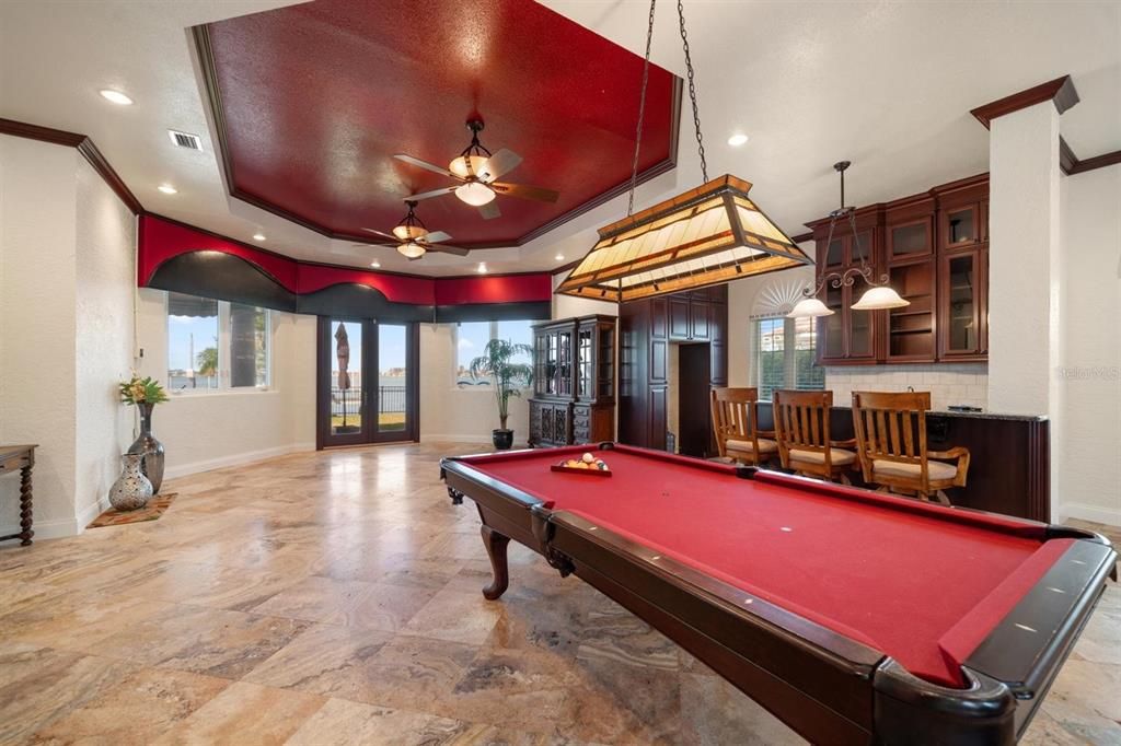 Billiard Table, Game Room, Interior, Pendant Lights, Recessed Lighting
