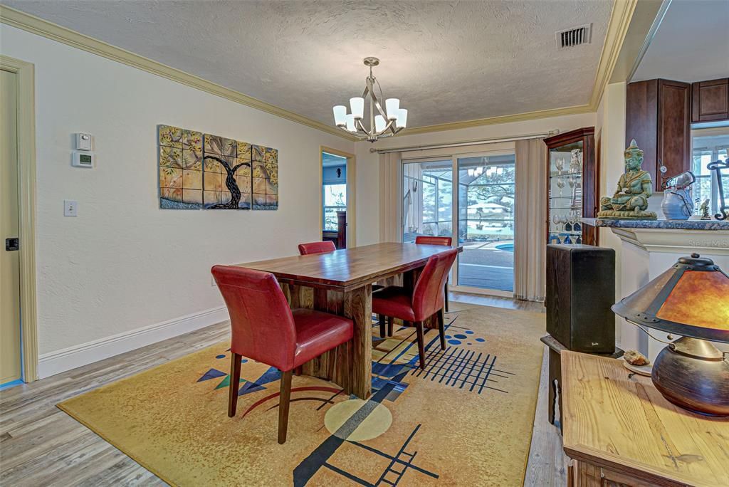 Chandelier, Dining room, Interior, Wood Texture Flooring