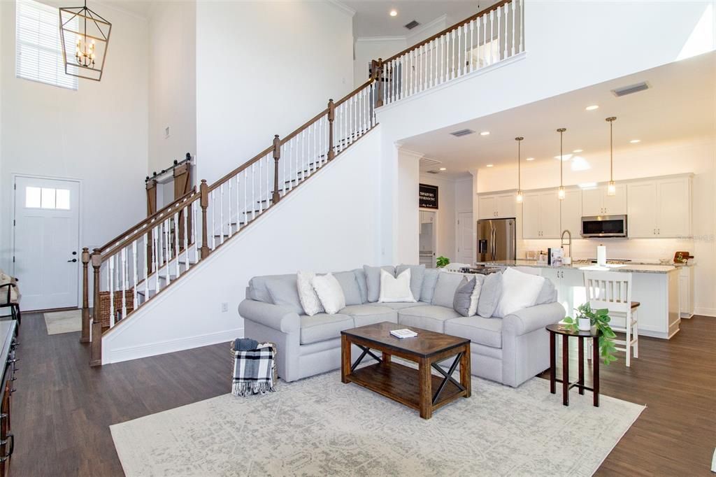 Interior, Kitchen, Living room, Pendant Lights, Recessed Lighting, Wood Texture Flooring