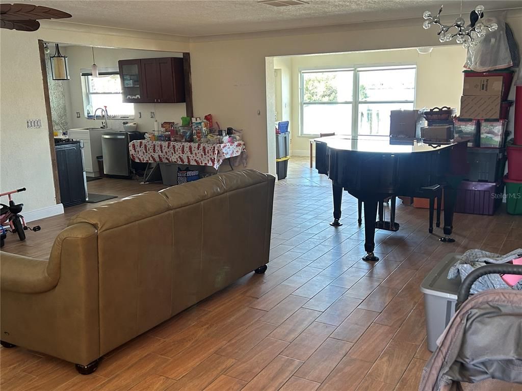 Interior, Kitchen, Living room, Piano, Wood Texture Flooring