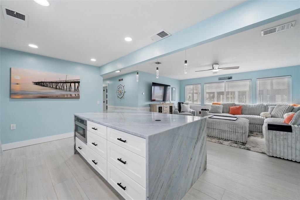 Interior, Kitchen, Living room, Pendant Lights, Recessed Lighting, Wood Texture Flooring