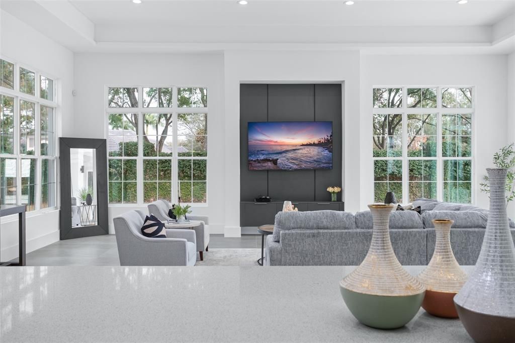 Interior, Living room, Recessed Lighting, Wood Texture Flooring