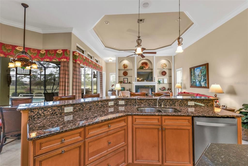 Fireplace, Interior, Kitchen, Pendant Lights, Recessed Lighting