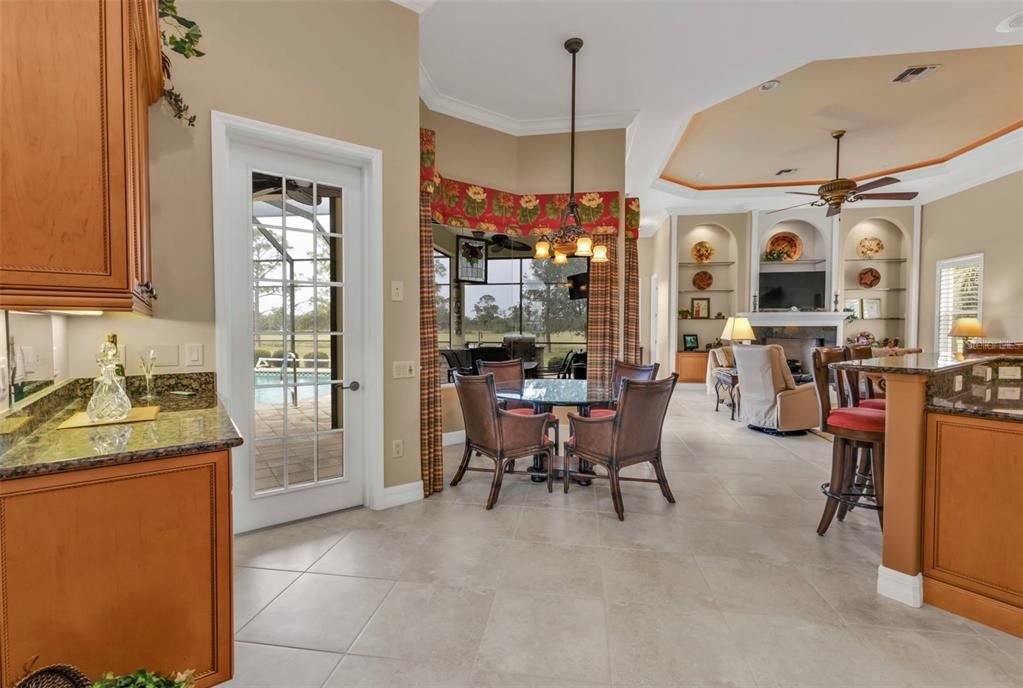 Dining room, Fireplace, Interior, Living room, Pendant Lights