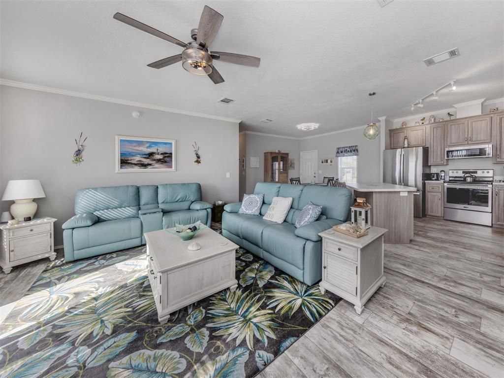 Interior, Kitchen, Living room, Pendant Lights, Stainless Steel Appliances, Wood Texture Flooring