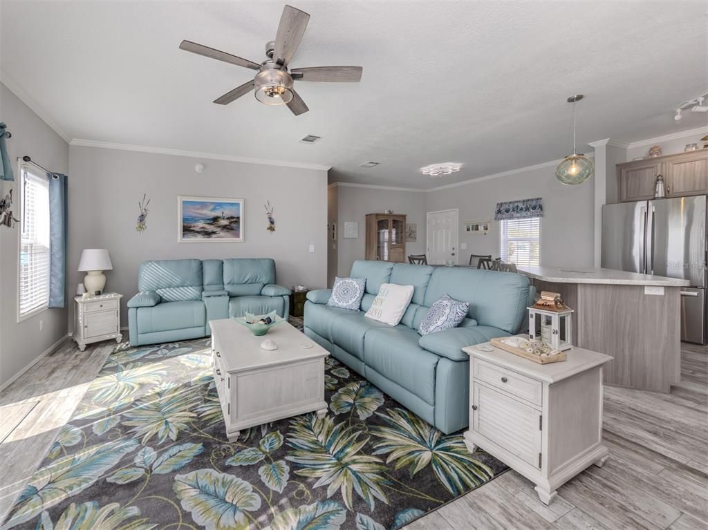 Interior, Kitchen, Living room, Pendant Lights, Stainless Steel Appliances, Wood Texture Flooring
