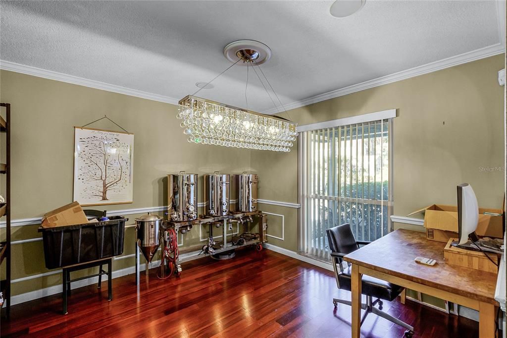 Chandelier, Home Office, Interior, Wood Texture Flooring