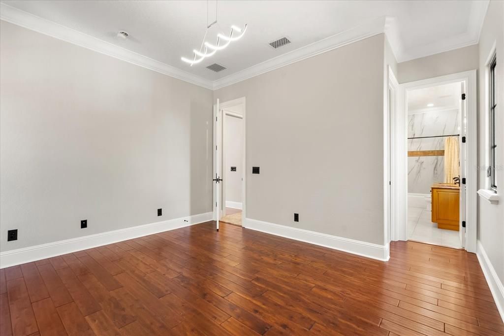 Empty room, Interior, Marble Walls, Pendant Lights, Wood Texture Flooring