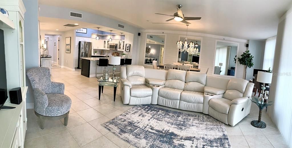 Chandelier, Dining room, Interior, Kitchen, Living room, Recessed Lighting, Stainless Steel Appliances