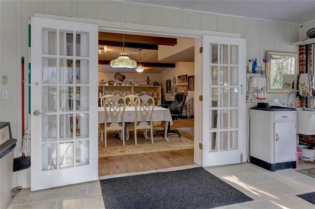 Dining room, Interior, Pendant Lights, Wood Texture Flooring