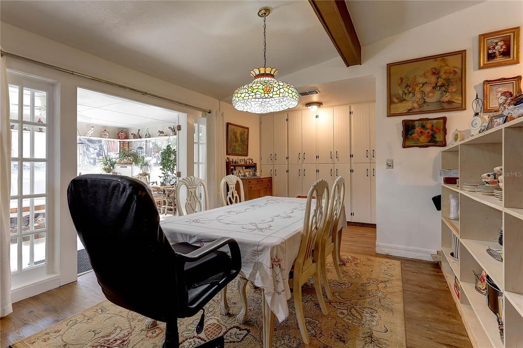 Dining room, Interior, Pendant Lights, Wood Texture Flooring