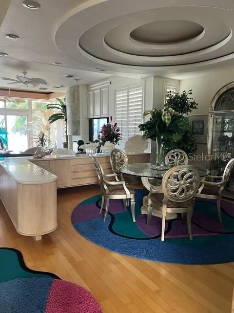 Dining room, Interior, Recessed Lighting, Wood Texture Flooring