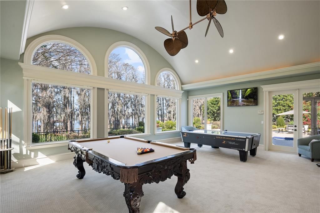 Billiard Table, Game Room, Interior, Recessed Lighting