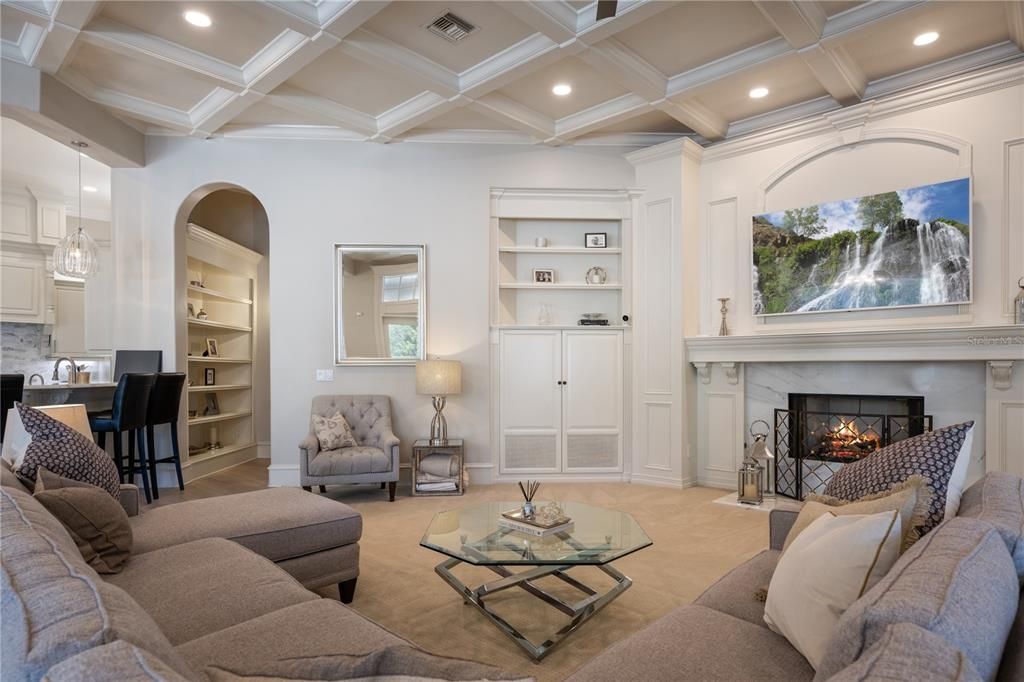 Dining room, Fireplace, Interior, Living room, Pendant Lights, Recessed Lighting