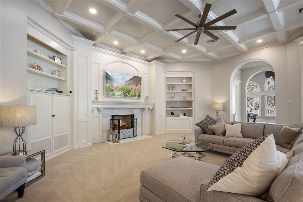 Fireplace, Interior, Living room, Recessed Lighting