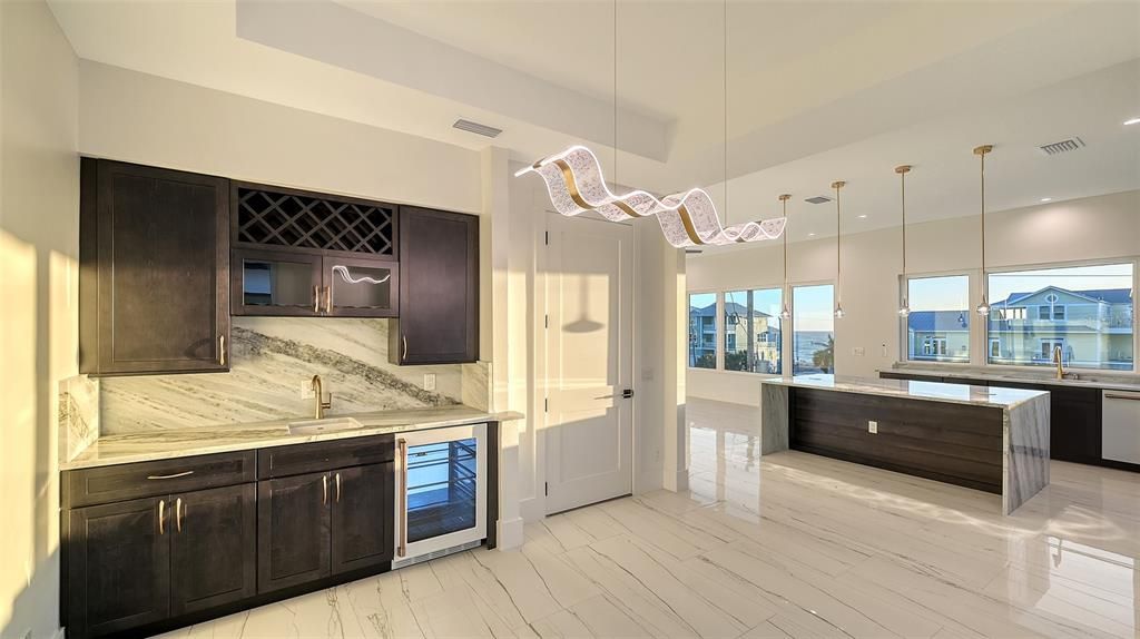 Interior, Kitchen, Pendant Lights, Recessed Lighting, Wood Texture Flooring