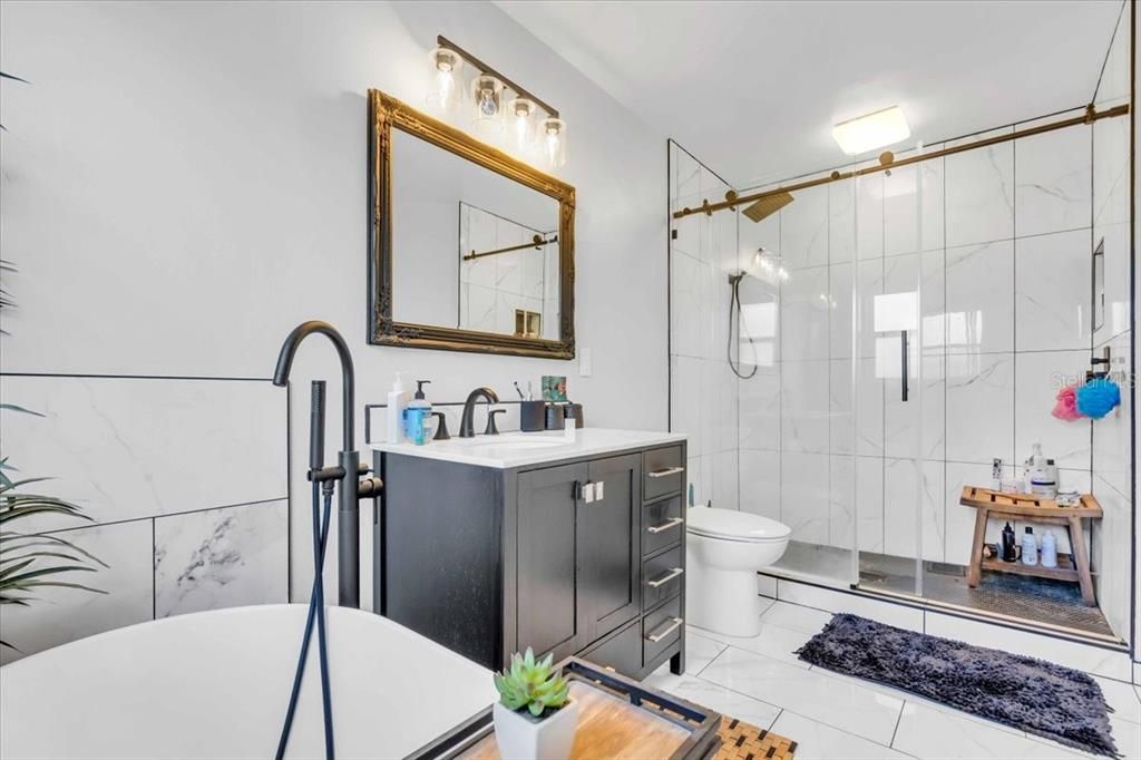 Bathroom, Glass Shower, Interior, Marble Walls