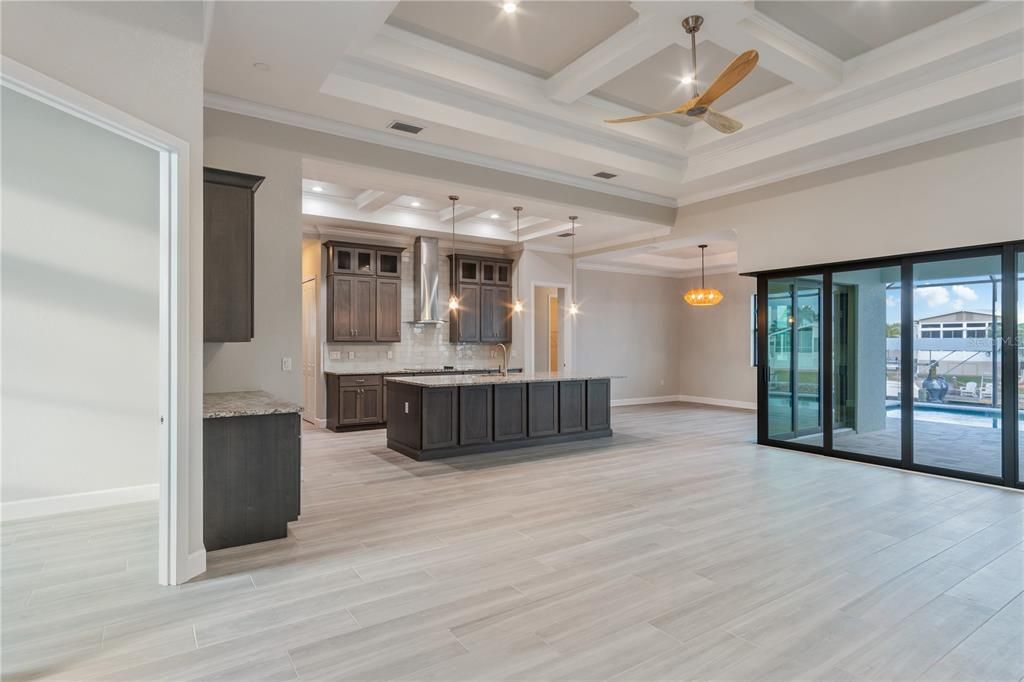 Interior, Kitchen, Pendant Lights, Recessed Lighting, Wood Texture Flooring