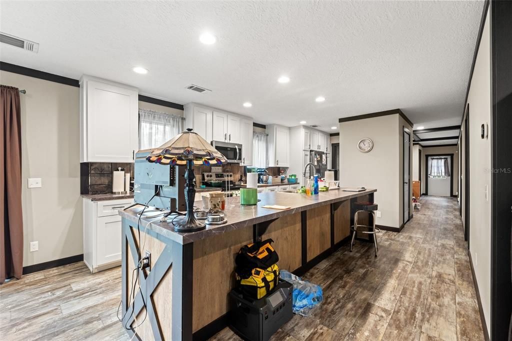 Interior, Kitchen, Recessed Lighting, Wood Texture Flooring