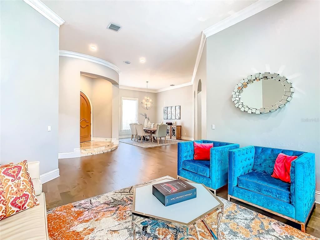 Chandelier, Dining room, Interior, Living room, Recessed Lighting, Wood Texture Flooring