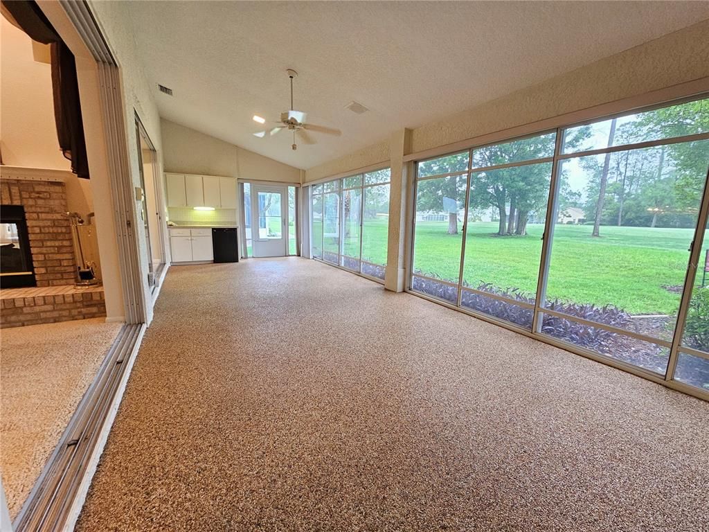 Empty room, Fireplace, Interior, Recessed Lighting, Sun Room