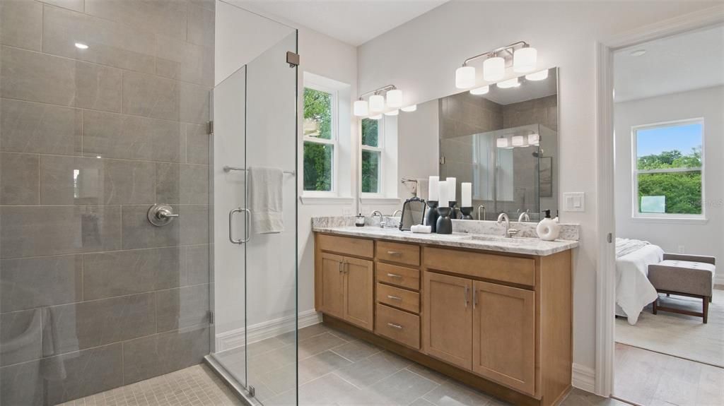 Bathroom, Dual Sink Vanities, Glass Shower, Interior
