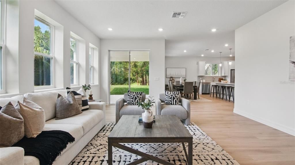 Dining room, Interior, Kitchen, Living room, Pendant Lights, Recessed Lighting, Wood Texture Flooring