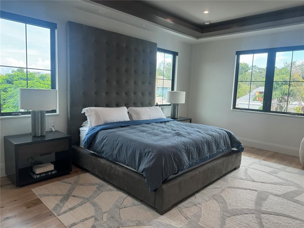 Bedroom, Interior, Recessed Lighting, Wood Texture Flooring