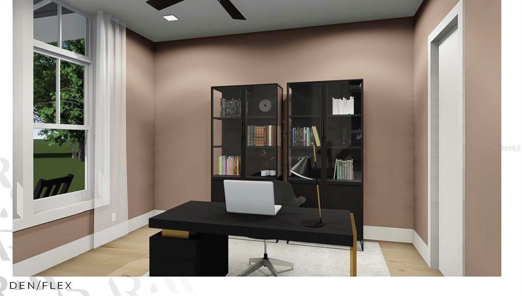 Home Office, Interior, Recessed Lighting, Wood Texture Flooring