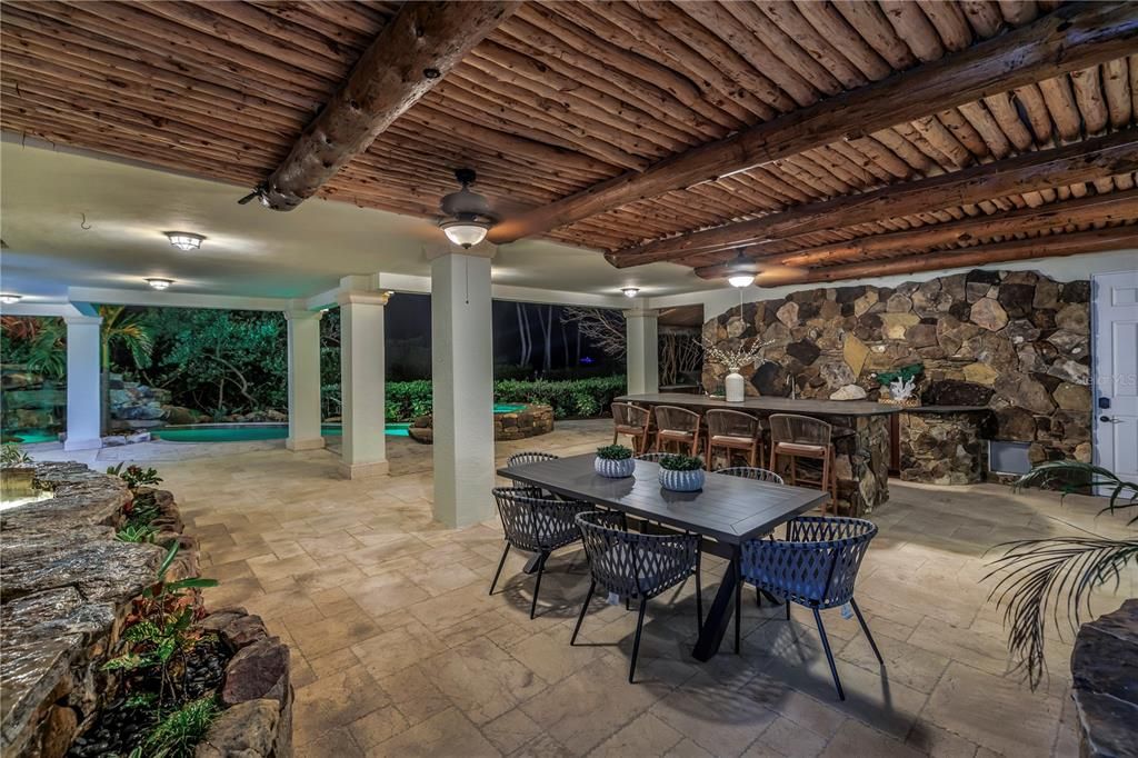 Exterior, Pool, Wooden Beams