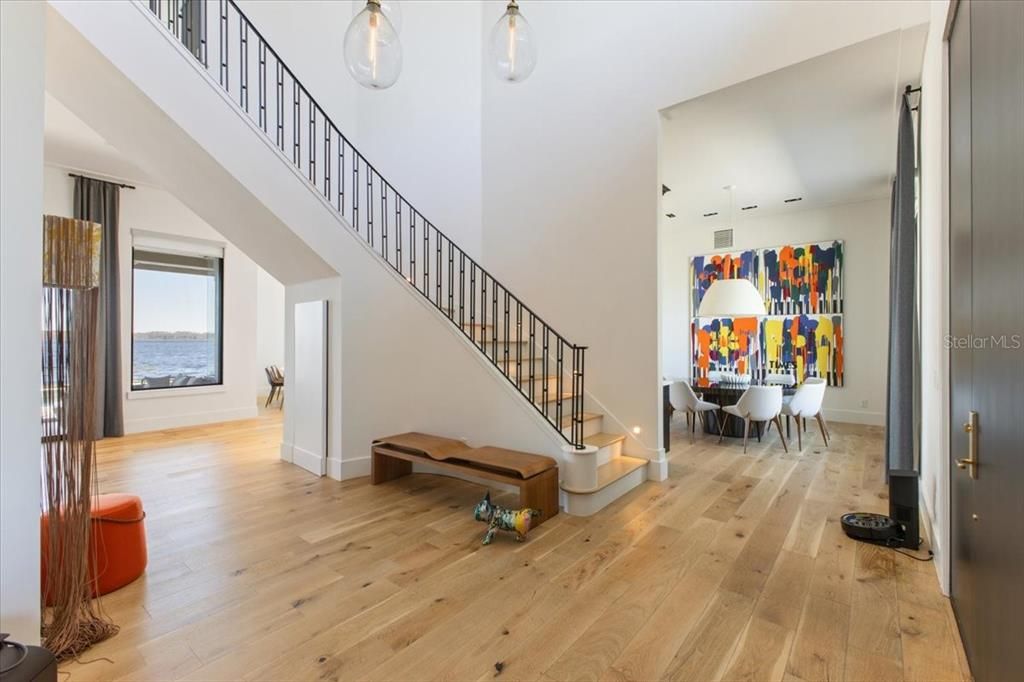 Dining room, Interior, Pendant Lights, Wood Texture Flooring