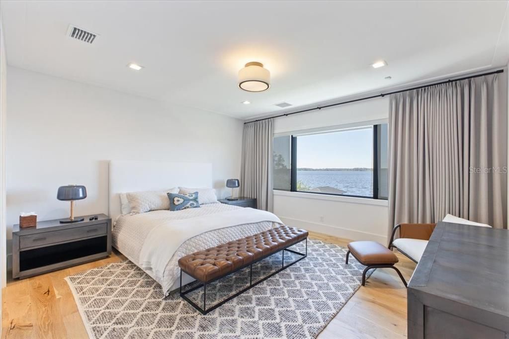 Bedroom, Interior, Recessed Lighting, Water, Wood Texture Flooring