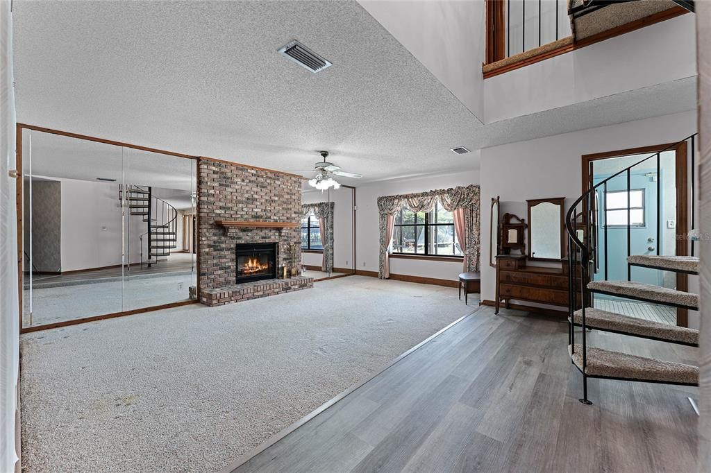 Fireplace, Interior, Stone Walls, Wood Texture Flooring