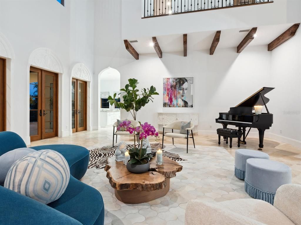 Interior, Living room, Piano, Wooden Beams