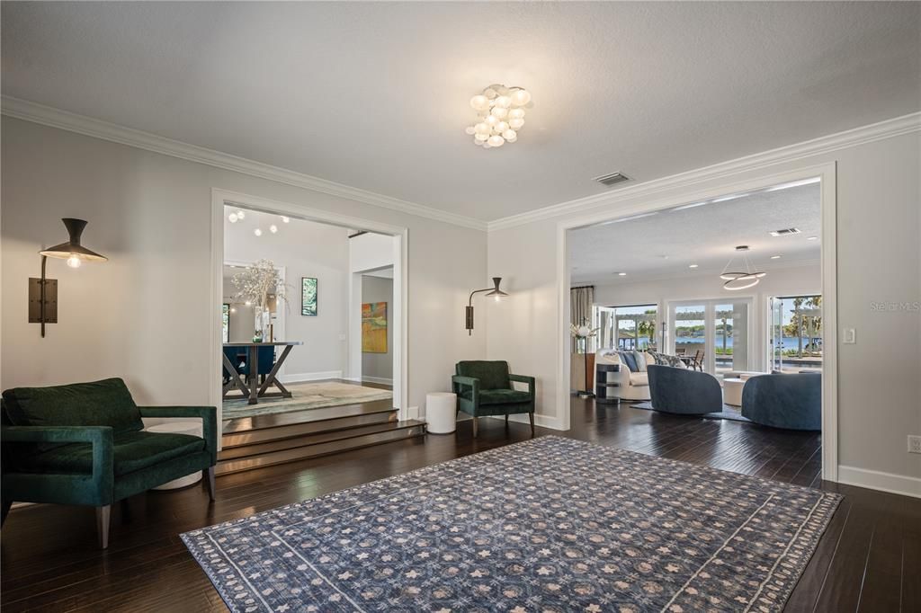 Interior, Living room, Recessed Lighting, Wood Texture Flooring