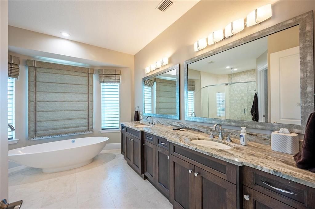 Bathroom, Dual Sink Vanities, Free Standing Baths, Glass Shower, Interior, Recessed Lighting