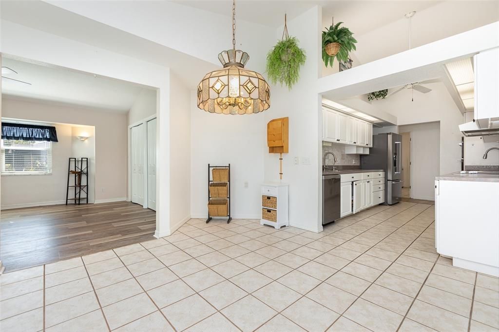 Interior, Kitchen, Pendant Lights, Wood Texture Flooring