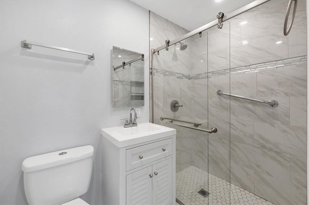 Bathroom, Glass Shower, Interior, Marble Walls