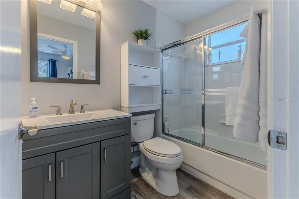 Bathroom, Glass Shower, Interior, Wood Texture Flooring